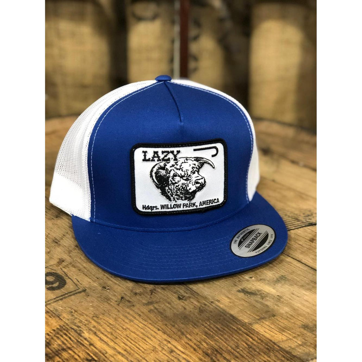 Lazy J Ranch Blue & White Willow Cattle Headquarters Classic Five Panel Trucker Hat