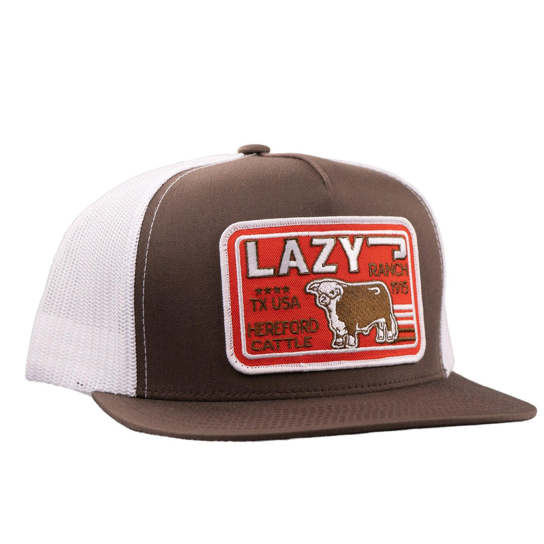 Lazy J Ranch Brown &amp; White Big Red Classic Five Panel Trucker Hat