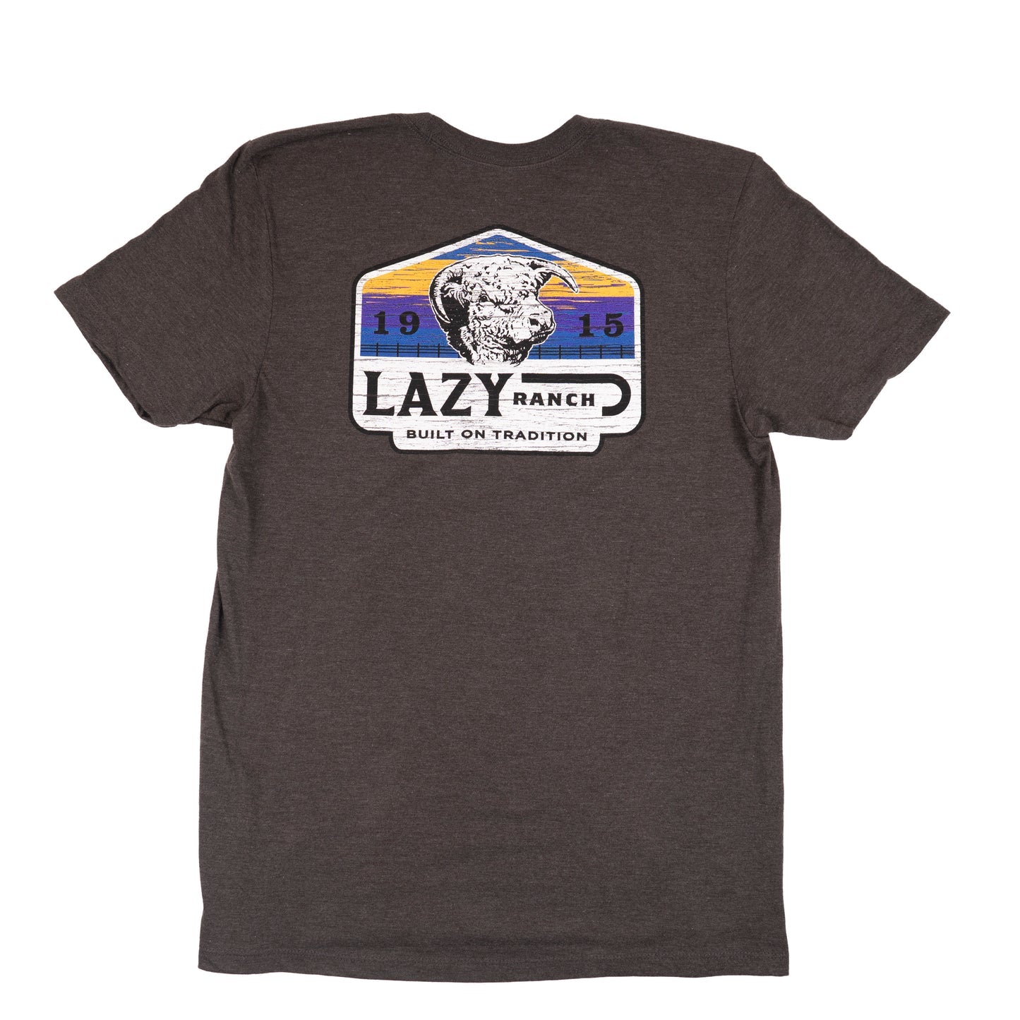 Lazy J Men's Short Sleeve Bull Wagon Tee Shirt- Charcoal