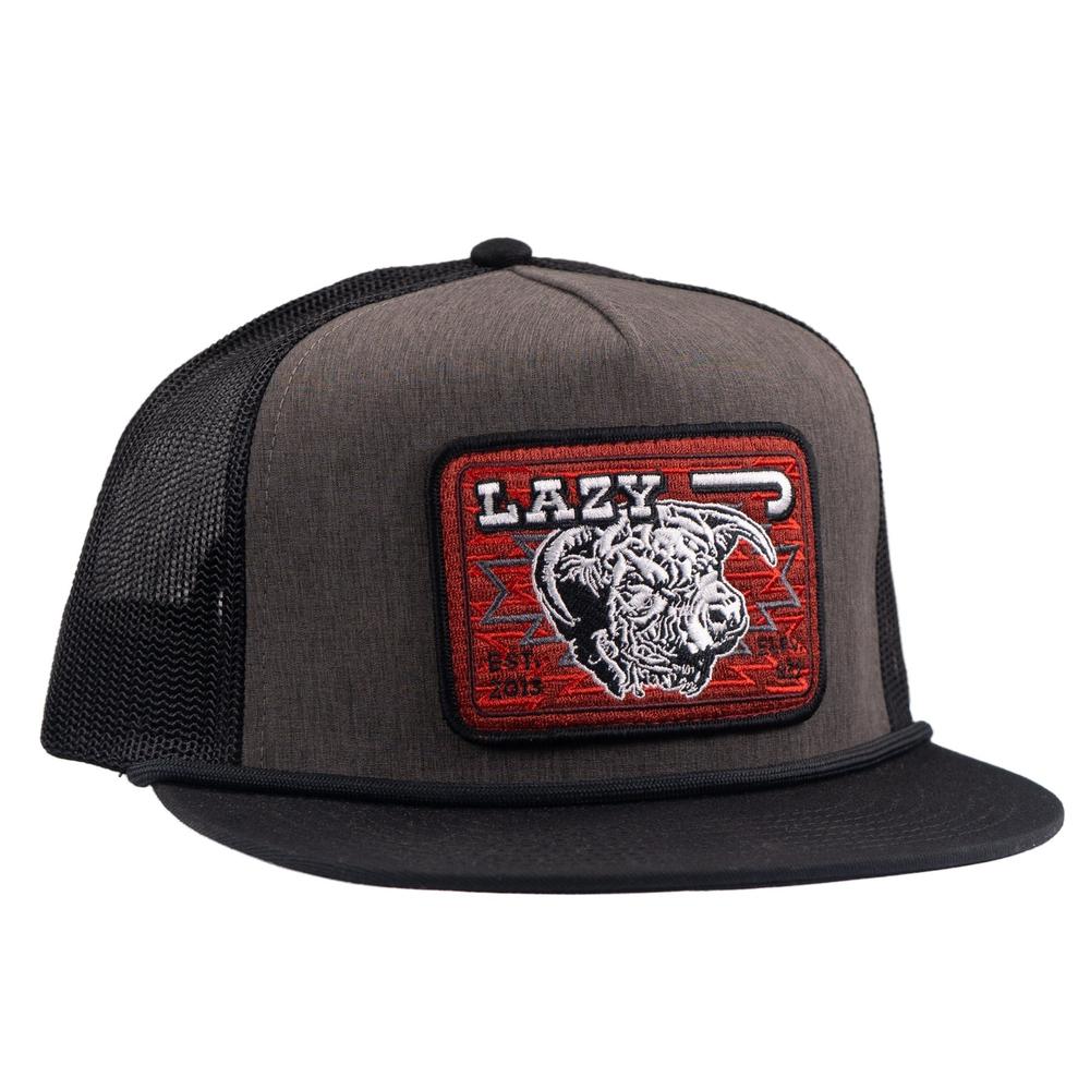 Lazy J Ranch Cowpoke Classic Five Panel Trucker Hat- Charcoal Grey/Black/Red