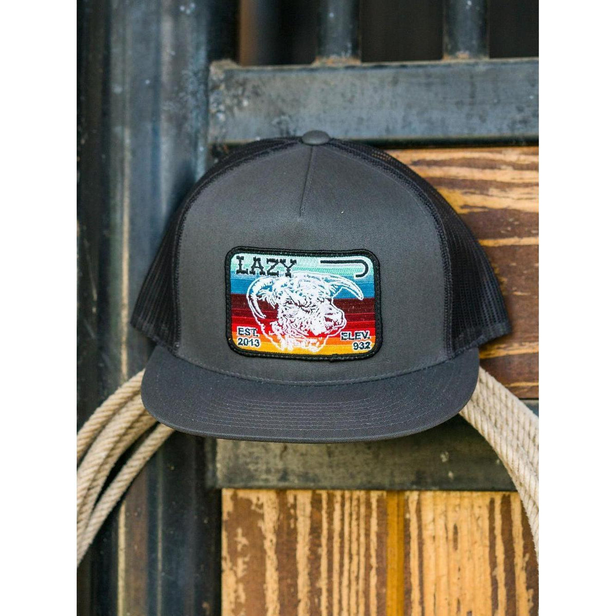Lazy J Ranch Charcoal Grey Serape Elevation Classic Five Panel Trucker Hat