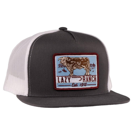 Lazy J Ranch Blue Bull Trap Classic Five Panel Trucker Hat- Grey/White