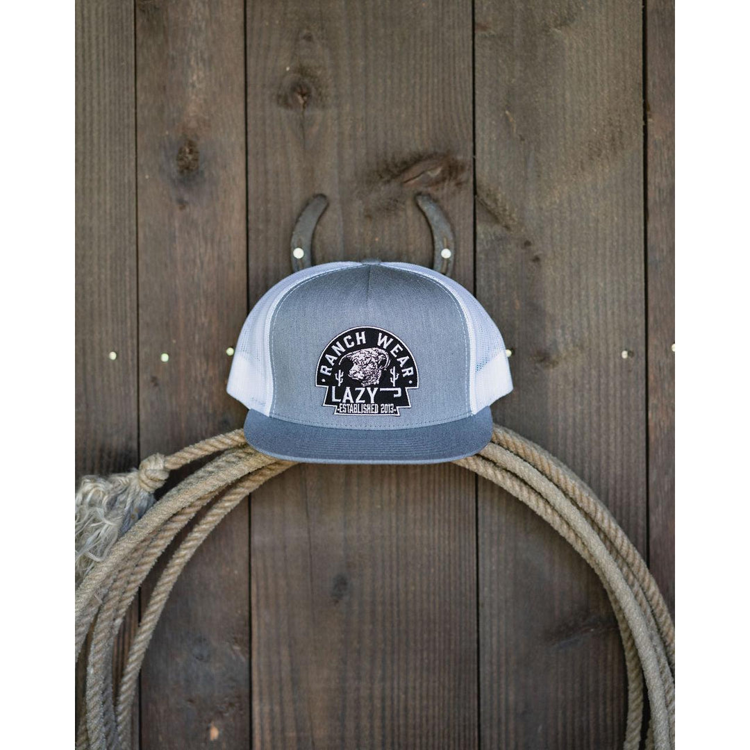 Lazy J Ranch Heather Grey &amp; White Black Arrowhead Classic Five Panel Trucker Hat
