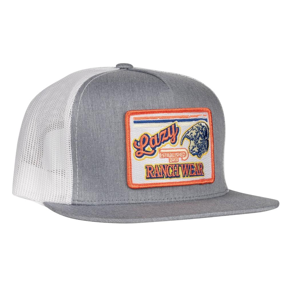 Lazy J Ranch Retro Hereford Classic Five Panel Trucker Hat- Grey/White