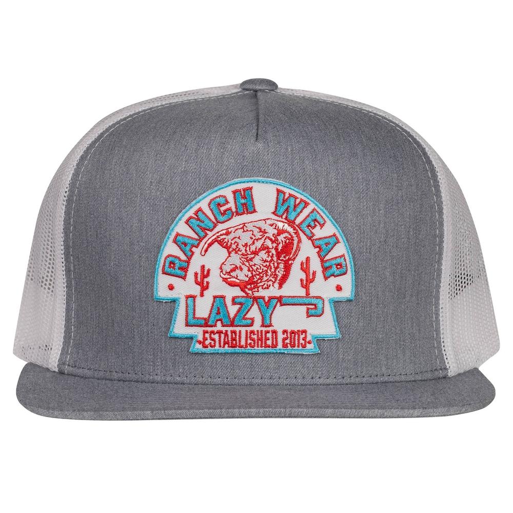 Lazy J Ranch Arrowhead Classic Five Panel Trucker Hat- Grey/White/Turquoise