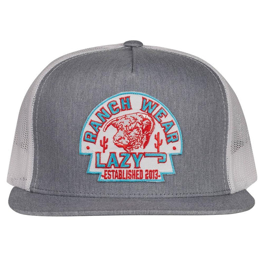 Lazy J Ranch Arrowhead Classic Five Panel Trucker Hat- Grey/White/Turquoise