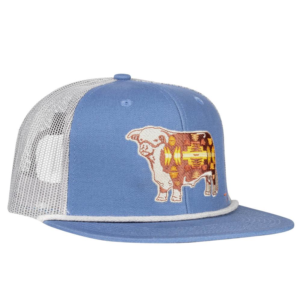 Lazy J Ranch Apache Hereford Bull Classic Rope Trucker Hat- Light Blue/Grey