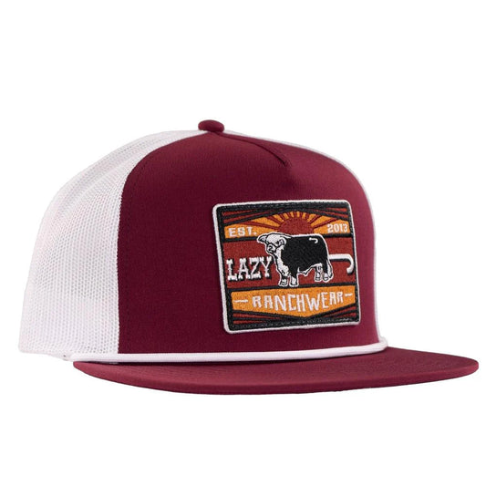 Lazy J Ranch Smokeless Classic Rope Trucker Hat- Maroon/White