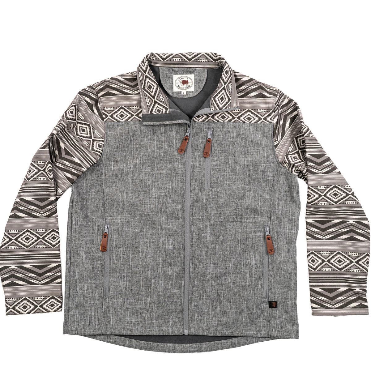 Lazy J Ranch Men's Aztec Print Bonded Jacket - Grey