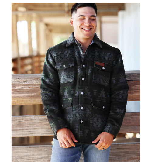 Lazy J Men's Long Sleeve Aztec Print Jacket- Green