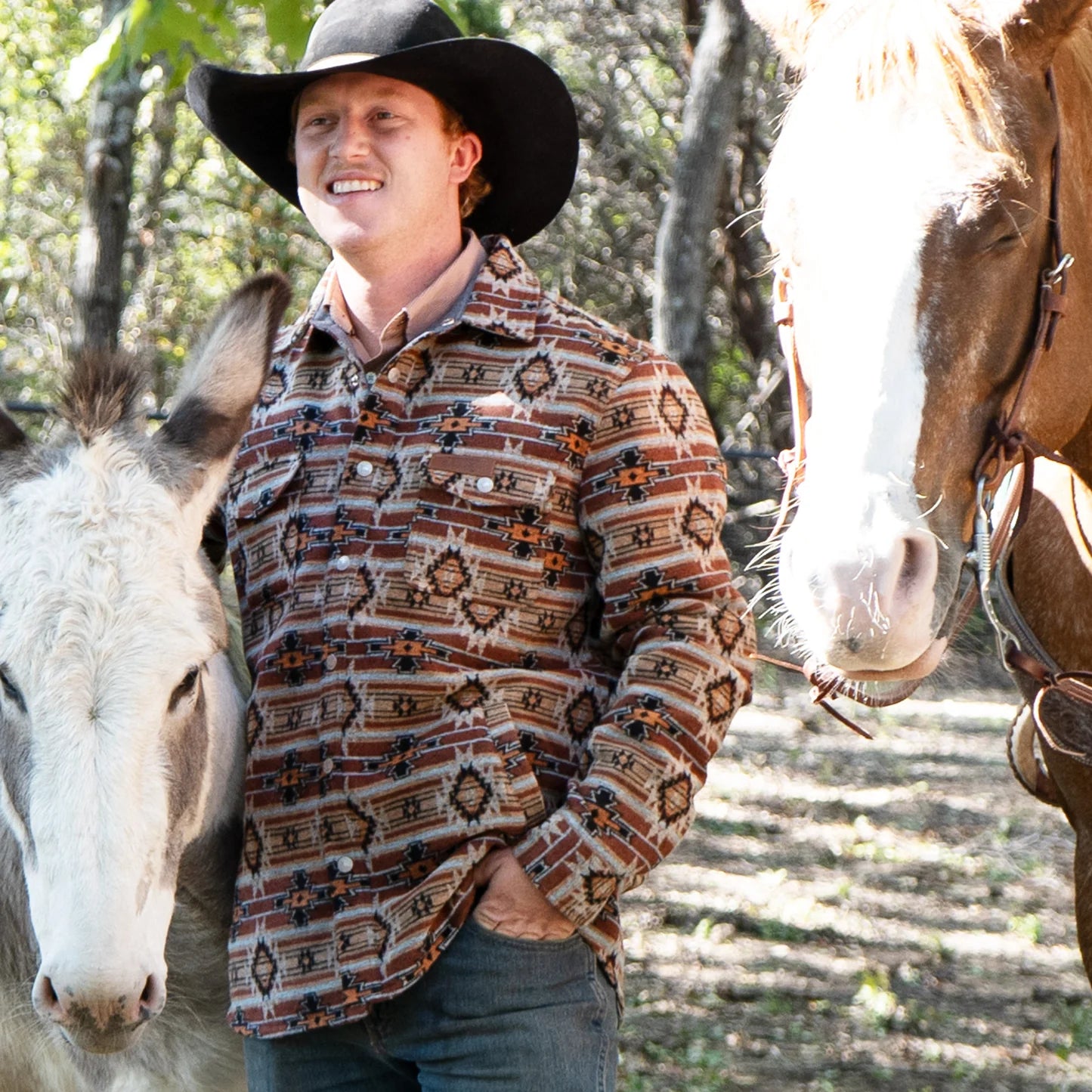 Lazy J Men's Long Sleeve Aztec Print Jacket-Rust