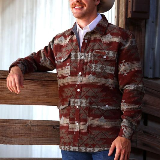 Lazy J Men's Long Sleeve Aztec Print Jacket- Rust