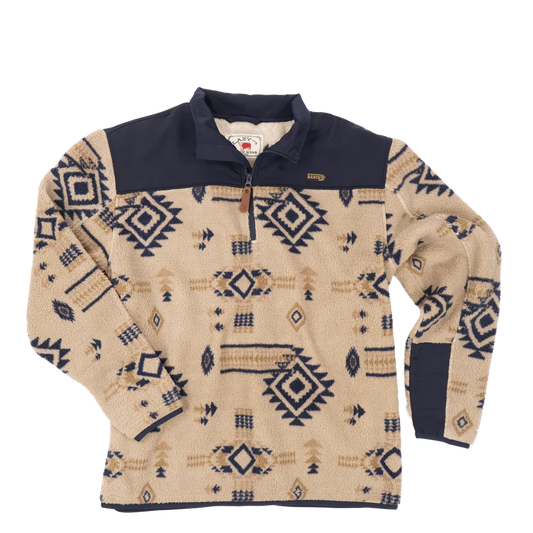 Lazy J Men's Long Sleeve Southwestern Print 1/4 Zip Fleece Pullover- Tan