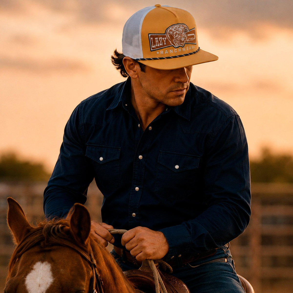 Lazy J Ranch Mustard & White Diamond Banner Classic Rope Trucker Hat
