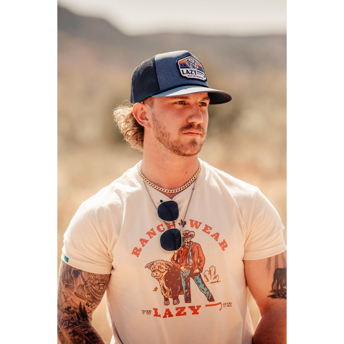 Lazy J Ranch Navy Bull Wagon Classic Rope Trucker Hat