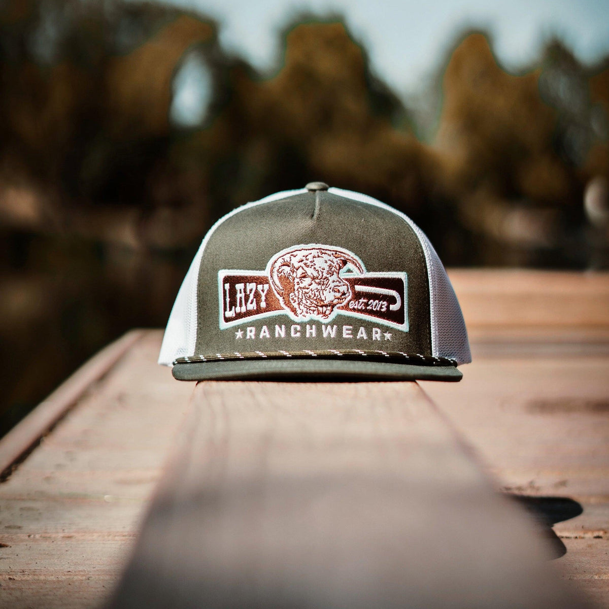Lazy J Ranch Olive & White Diamond Banner Classic Rope Trucker Hat