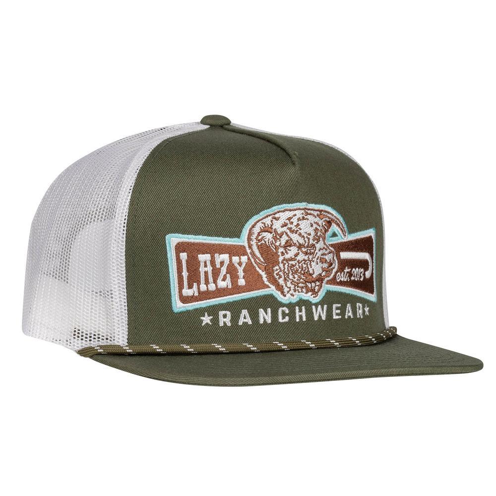 Lazy J Ranch Olive & White Diamond Banner Classic Rope Trucker Hat