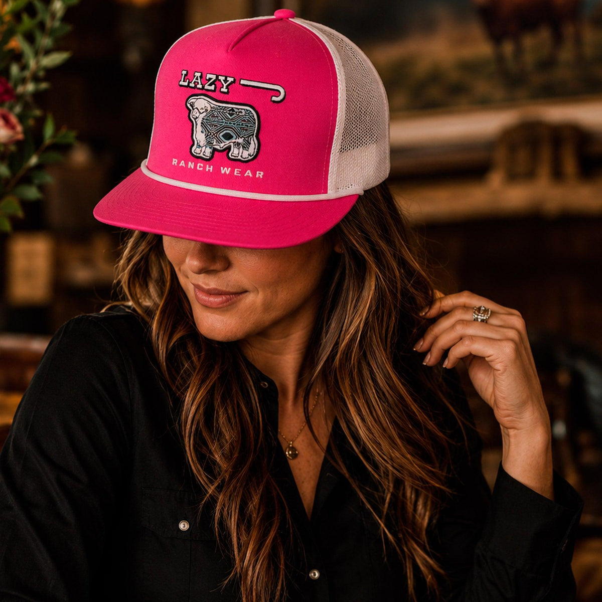 Lazy J Ranch Pink & White Afterglow Classic Rope Trucker Hat