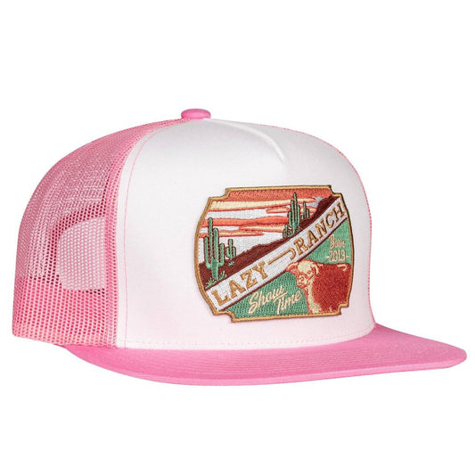 Lazy J Ranch Desert Show Time Classic Five Panel Trucker Hat- Pink/White