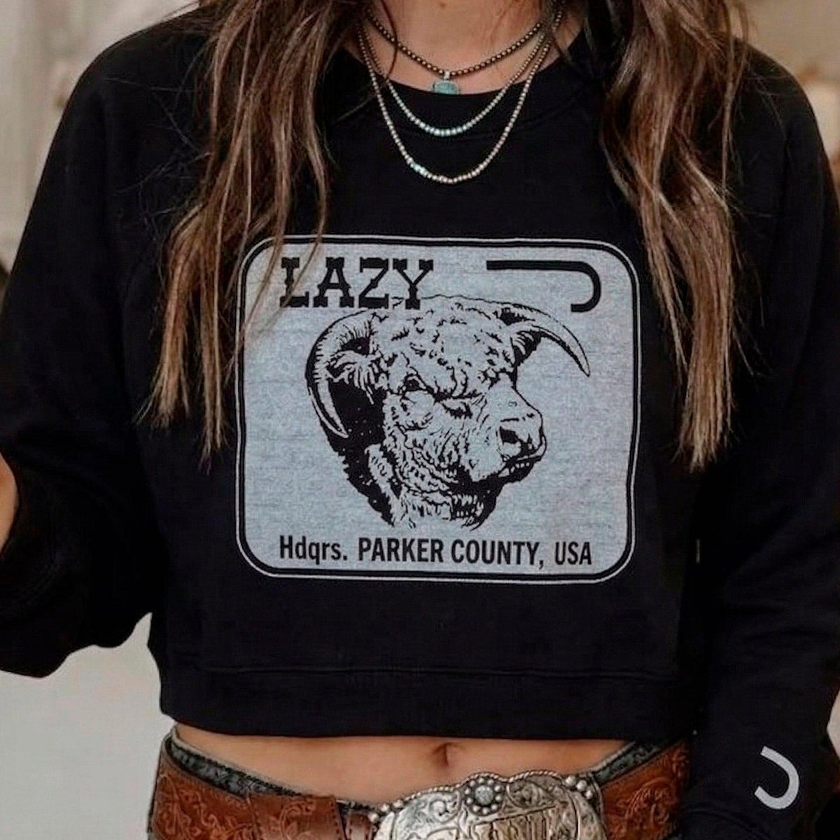 Lazy J Ranch Women's Parker County Cropped Sweatshirt - Black