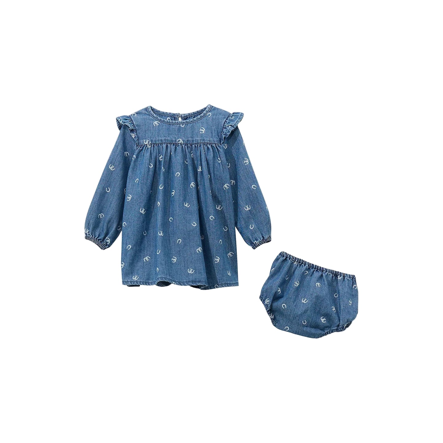 Wrangler Little Girl's Long Sleeve Denim Trapeze Horseshoe Print Dress  - Denim