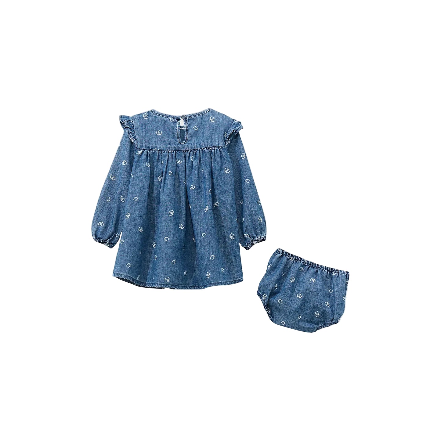 Wrangler Little Girl's Long Sleeve Denim Trapeze Horseshoe Print Dress  - Denim