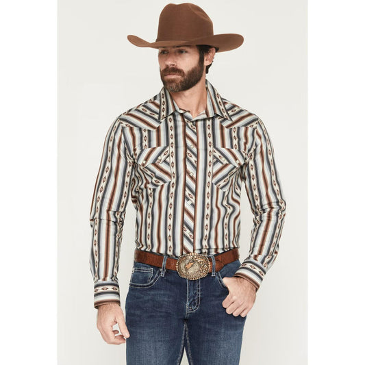 Rock & Roll Men's Dale Brisby Serape Stripe Printed Long Sleeve Snap Shirt - Dark Brown