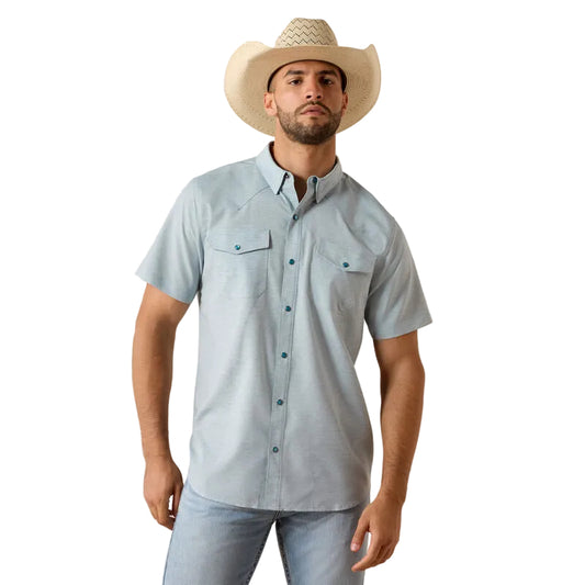 Ariat Men's VentTEK Western Short Sleeve Fitted Shirt - Blue Heather