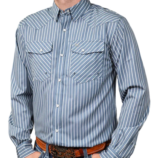 Brand Cowboy Men's The John Wayne Long Sleeve Striped Shirt - Slate Blue