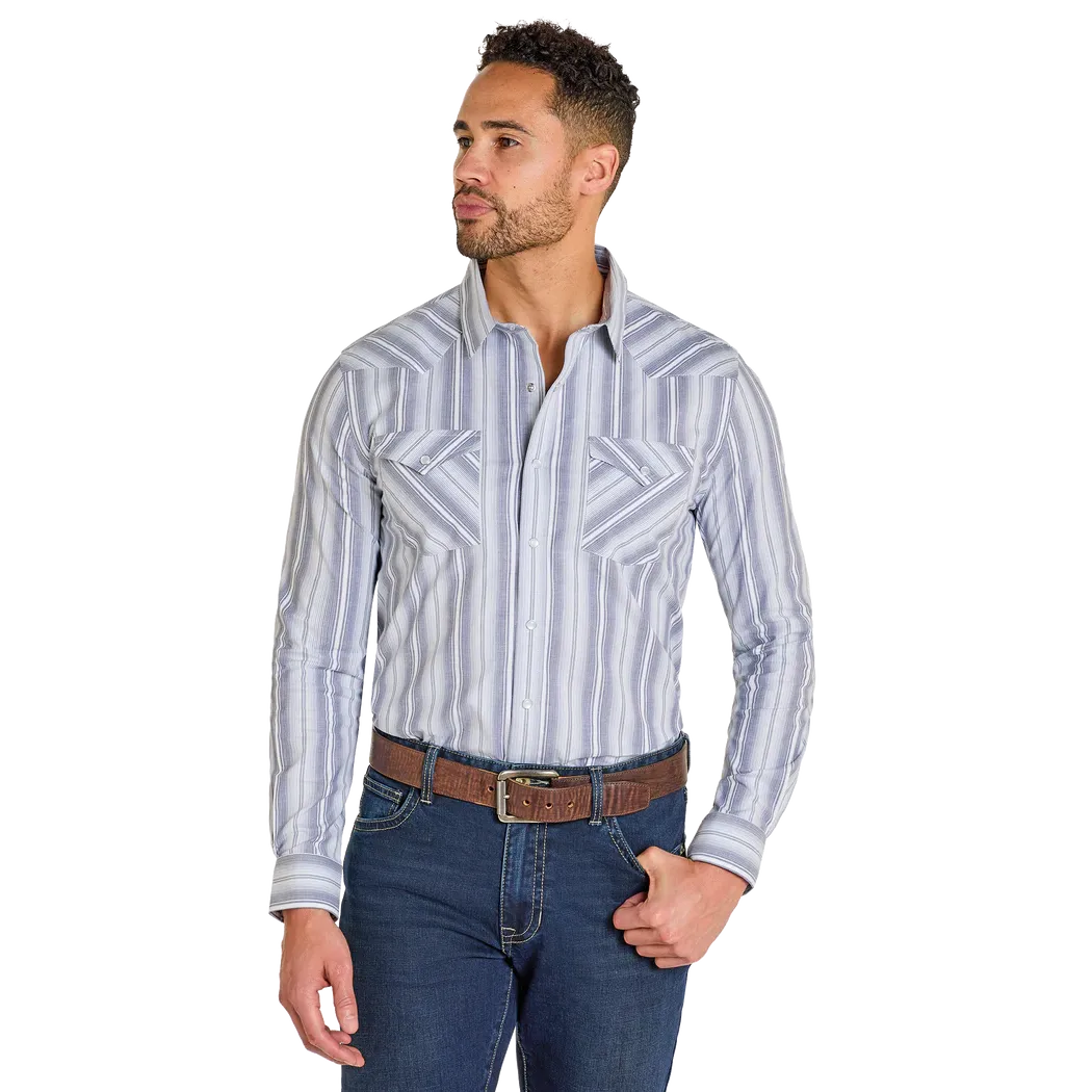 Panhandle Men's Striped Long Sleeve 2 Pocket Snap Shirt - Blue