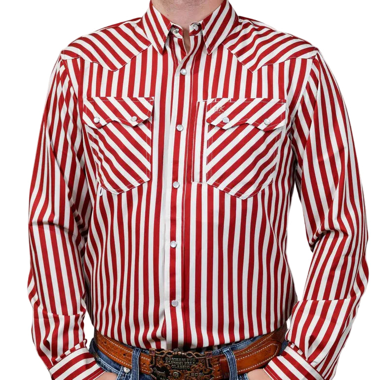 Brand Cowboy Men's The 8 Second Stripe Long Sleeve Shirt - Red/White - Irvine Tack & Western Wear