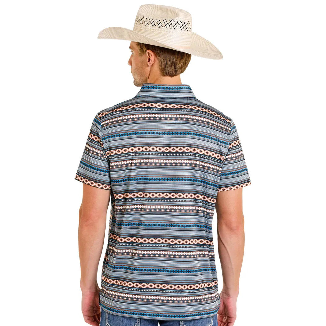 Rock & Roll Men's Aztec Stripe Printed Short Sleeve Polo Shirt - Teal