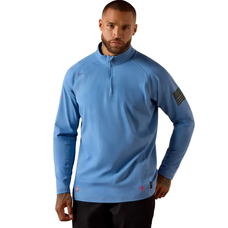Ariat Men's FR Combat Stretch Patriot 1/4 Full Zip Long Sleeve Work Shirt - Medium Blue