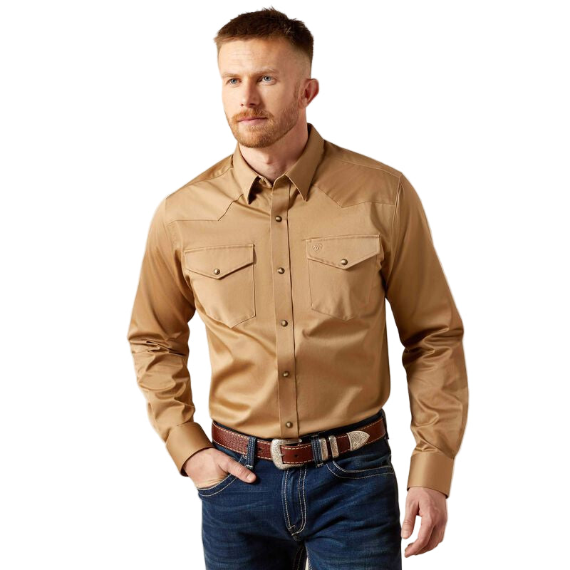 Ariat Men's Solid Twill Fitted Long Sleeve Shirt - Khaki