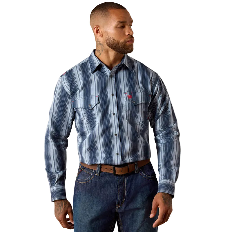 Ariat Men's FR Carlton Long Sleeve Snap Work Shirt - Navy