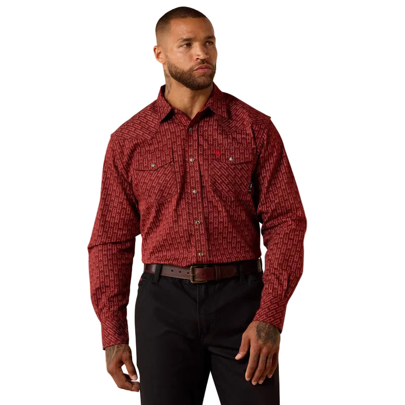 Ariat Men's FR Clemente Retro Fit Long Sleeve Snap Work Shirt - Brandy Snifter