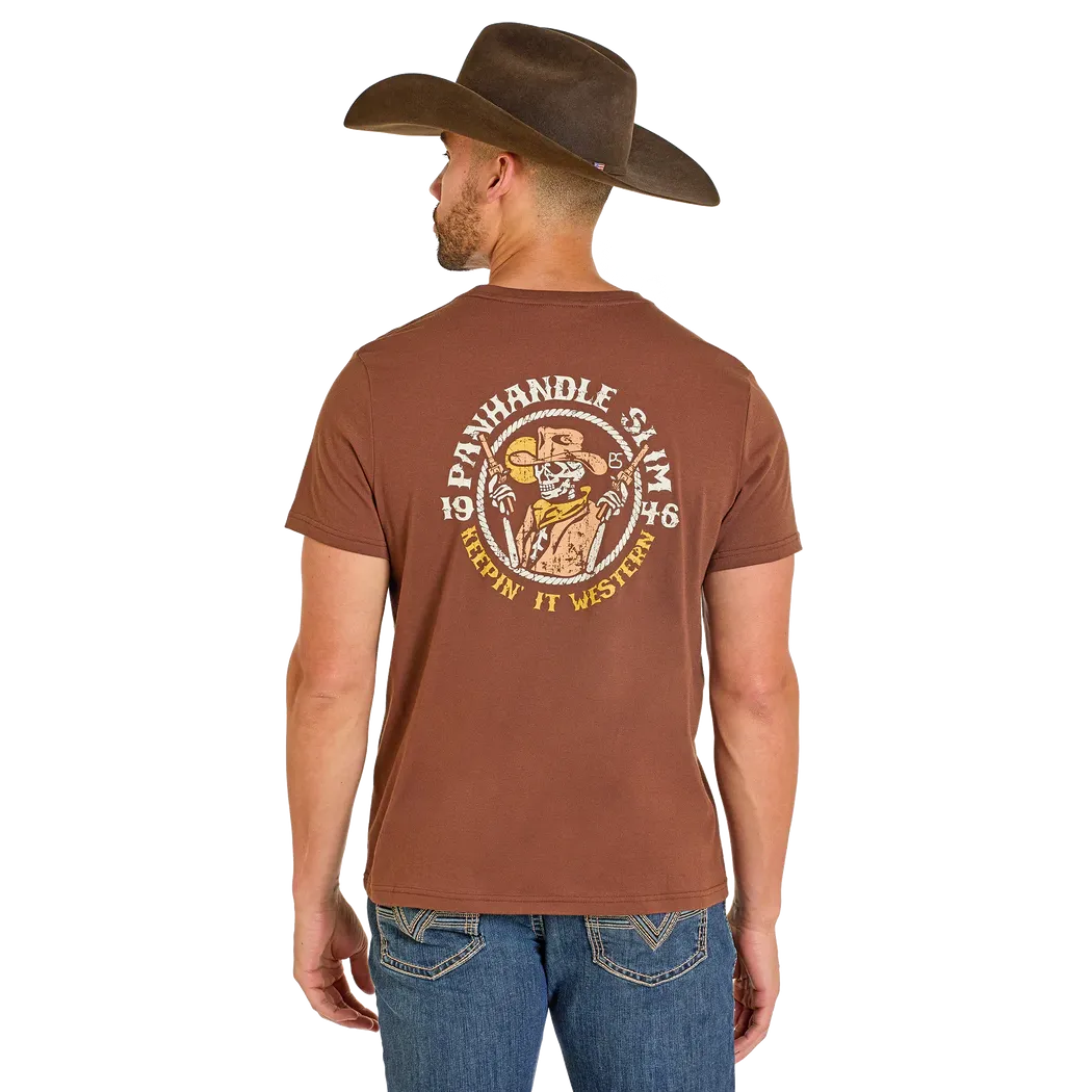 Panhandle Men's Short Sleeve Keepin' It Western Graphic Tee Shirt- Brown