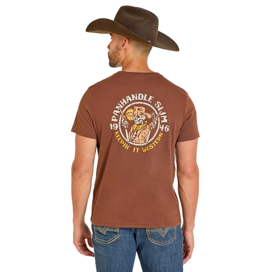 Panhandle Men's Short Sleeve Keepin' It Western Graphic Tee Shirt- Brown