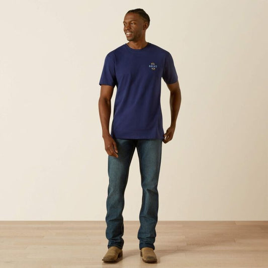 Ariat Men's Short Sleeve Woven West Tee Shirt - Medieval Blue