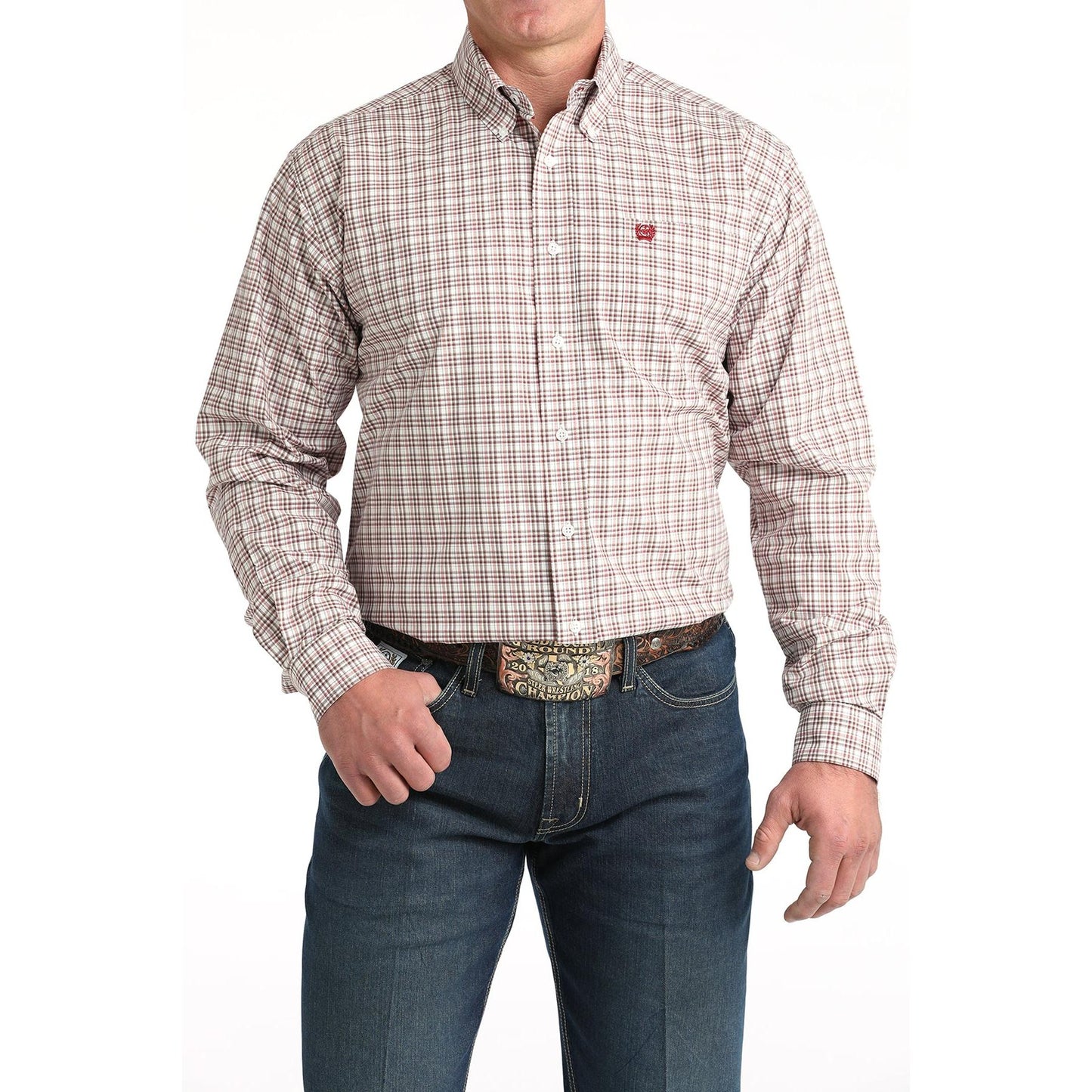 Cinch Men's Long Sleeve Plaid Shirt - White