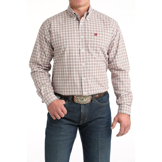 Cinch Men's Long Sleeve Plaid Shirt - White