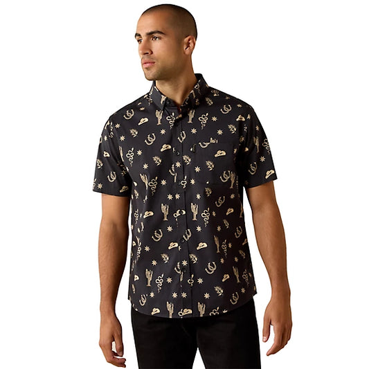 Ariat Men's Mathais Modern Fit Short Sleeve Shirt - Black Western Toss Print