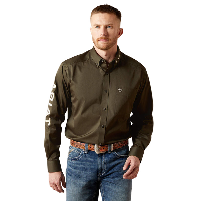 Ariat Men's Team Logo Twill Classic Fit Long Sleeve Shirt - Olive/Khaki