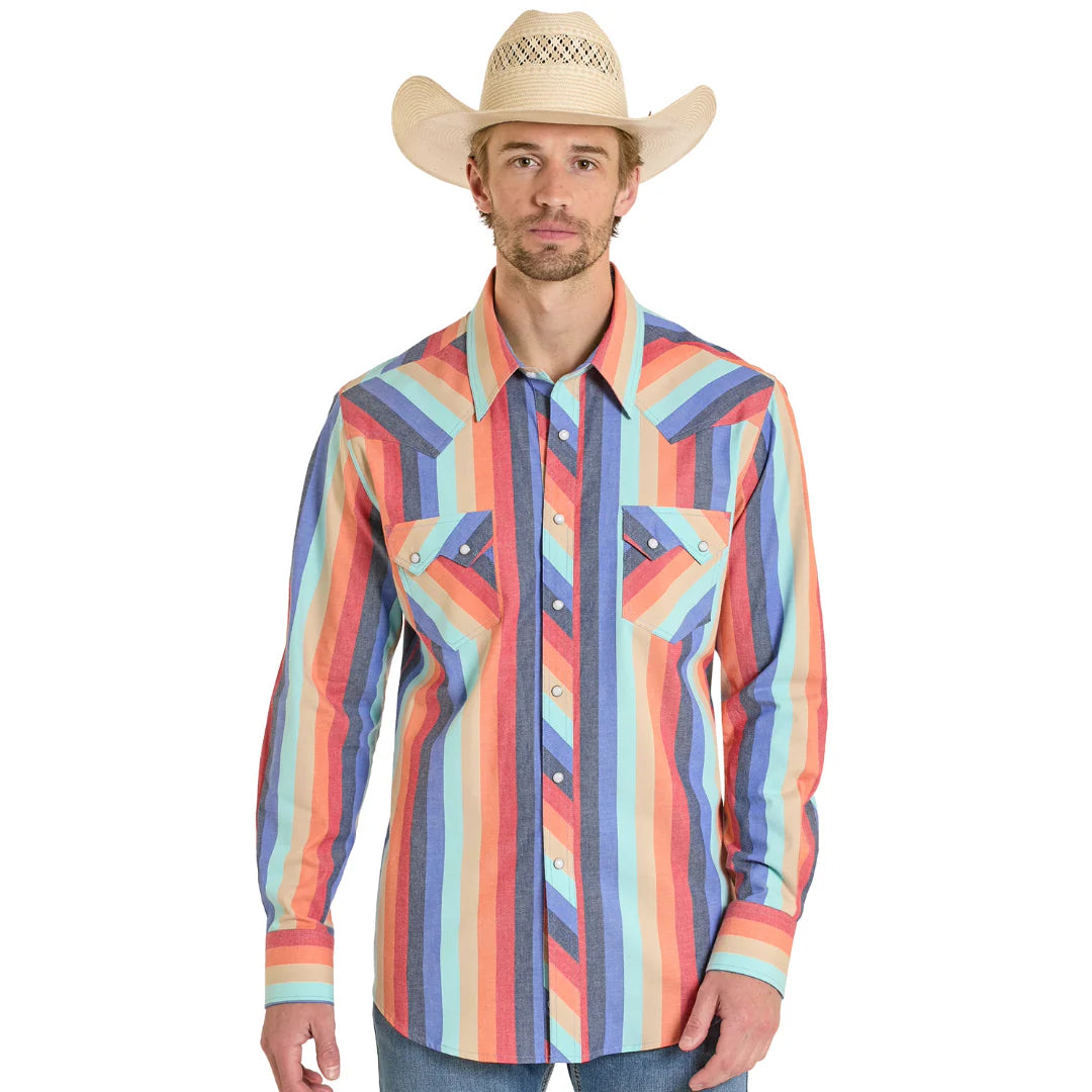Rock & Roll Men's Vintage Long Sleeve Striped Snap Shirt - Multiple Colour