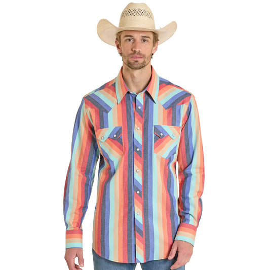 Rock & Roll Men's Vintage Long Sleeve Striped Snap Shirt - Multiple Colour