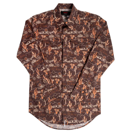 Rock & Roll Men's Dale Cactus Printed Long Sleeve Snap Shirt - Dark Brown
