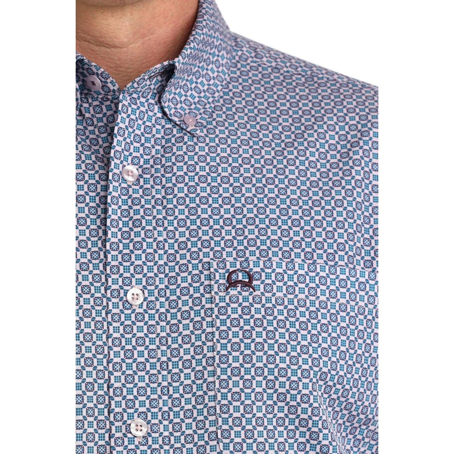 Cinch Men's Arenaflex Print Button Down Short Sleeve Shirt - Lilac