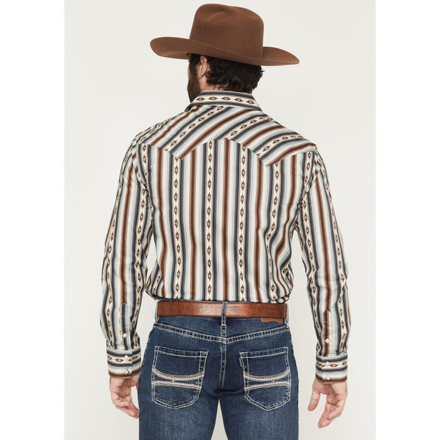 Rock & Roll Men's Dale Brisby Serape Stripe Printed Long Sleeve Snap Shirt - Dark Brown