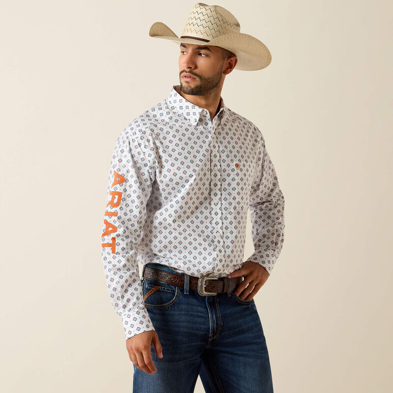 Ariat Men's Casual Team Jericho Medallion Long Sleeve Shirt - White/Orange - Irvine Tack & Western Wear