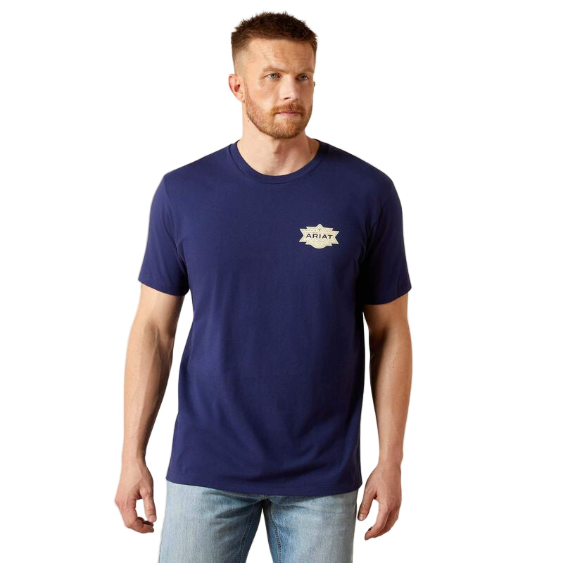 Ariat Men's Mesa Motif Lockup Short Sleeve Tee Shirt - Medieval Blue